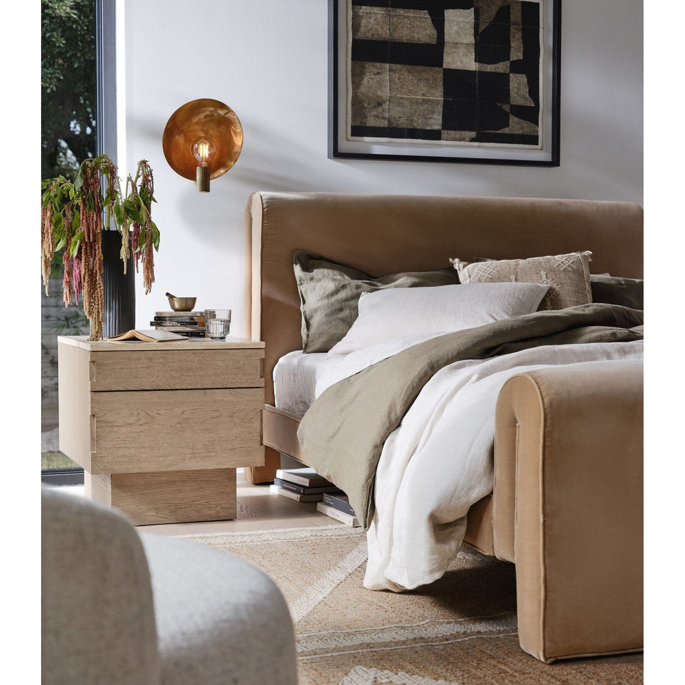 Featuring Mitchell Surrey Camel Bed by Four Hands at Amethyst Home. Folded cotton-blend fabric offers a trend-forward take on bedroom decor. Warm and versatile, camel hues blend easily into a range of colors and design styles.KingOverall Dimensions: 81.00"w x 99.00"d x 44.25"hWeight: 214.95 lbsQueenOverall Dimensions: 64.50"w x 99.00"d x 44.25"hWeight: 175.27 lbsMaterials : 7. Amethyst Home provides interior design, new construction, custom furniture, and area rugs in the Salt Lake City metro area