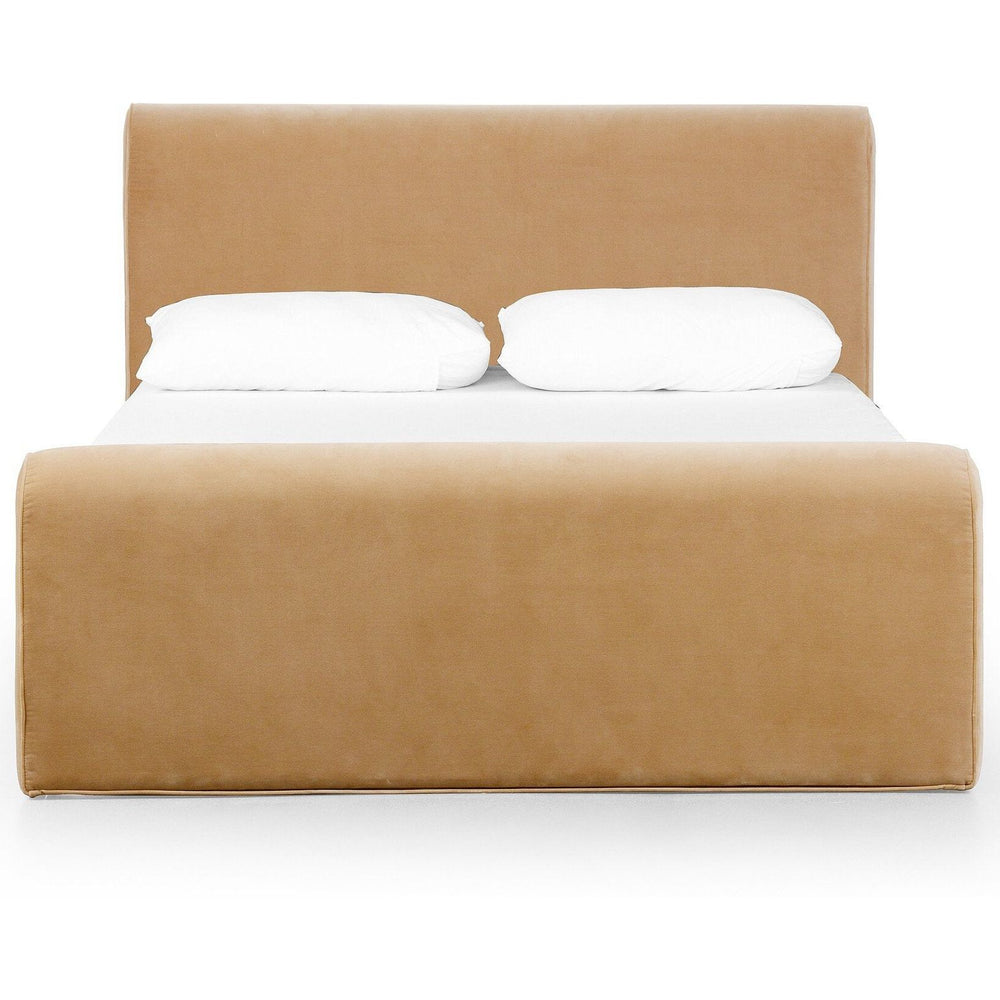 Featuring Mitchell Surrey Camel Bed by Four Hands at Amethyst Home. Folded cotton-blend fabric offers a trend-forward take on bedroom decor. Warm and versatile, camel hues blend easily into a range of colors and design styles.KingOverall Dimensions: 81.00"w x 99.00"d x 44.25"hWeight: 214.95 lbsQueenOverall Dimensions: 64.50"w x 99.00"d x 44.25"hWeight: 175.27 lbsMaterials : 76. Amethyst Home provides interior design, new construction, custom furniture, and area rugs in the Newport Beach metro area