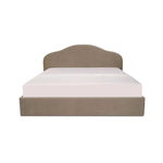 A softer take on tradition. The Maggie Bed reimagines a classic arched headboard with a tapered silhouette and contrasting twisted trim for subtle detail. Upholstered in taupe polyester, the rounded footboard echoes the headboard’s softness for a cohesive look. Amethyst Home provides interior design, new home construction design consulting, vintage area rugs, and lighting in the San Diego metro area.