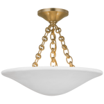 Featuring Mollino 16" Semi Flush Mount Hand-Rubbed Antique Brass by Visual Comfort at Amethyst Home. The Mollino by AERIN offers a contemporary take on old-world elegance. Suspended from a jewelry-like chain, the lightweight shallow bowl shapes in a plaster finish recall 1930s French sculpture yet deliver modern sophistication. The emanating warm glow will add subtle luxury to en. Amethyst Home provides interior design, new construction, custom furniture, and area rugs in the Des Moines metro area