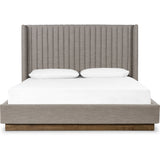 Featuring Montgomery Bed by Four Hands at Amethyst Home. The Montgomery Bed is a tall, vertical-channeled headboard that is upholstered in grey high-performance fabric for a sensible take on modern bedroom styling. A parawood plinth base grounds the whole look. Performance fabrics are specially created to withstand spills, stains, high traffic and wear, ensuring long-term comfort and unmatched. Amethyst Home provides interior design services, furniture, rugs, and lighting in the Dallas metro area.