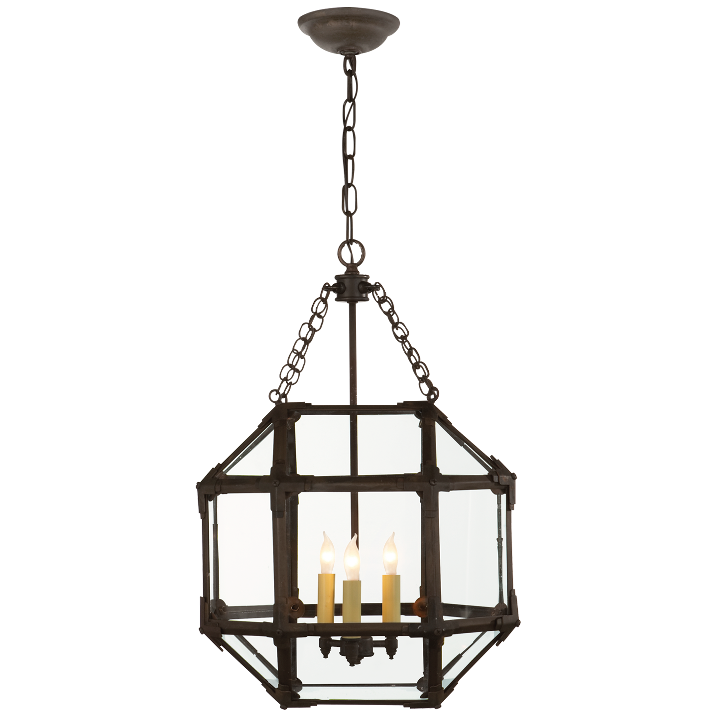 Featuring Morris Small Lantern Antique Zinc by Visual Comfort at Amethyst Home. The Morris by Suzanne Kasler adds refined charm to any style of kitchen or entryway. Clear or white glass panes adorn the geometric frame in antique zinc, polished nickel or gilded iron, allowing for brighter or more diffused illumination.
Overall Dimensions: 13.5" L x 13.5" W x 21.5" HWeight: 14 lbs. Amethyst Home provides interior design, new construction, custom furniture, and area rugs in the Los Angeles metro area