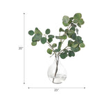 Transform your space with the green Eucalyptus, beautifully arranged in a glass vase. Standing at 20", this lifelike faux design adds sophistication, perfect for a dining table centerpiece or console display. Admire the lifelike blooms and rich foliage, providing a timeless touch to your home's ambiance Amethyst Home provides interior design, new home construction design consulting, vintage area rugs, and lighting in the Washington metro area.