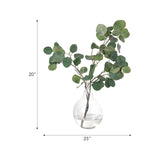 Transform your space with the green Eucalyptus, beautifully arranged in a glass vase. Standing at 20", this lifelike faux design adds sophistication, perfect for a dining table centerpiece or console display. Admire the lifelike blooms and rich foliage, providing a timeless touch to your home's ambiance Amethyst Home provides interior design, new home construction design consulting, vintage area rugs, and lighting in the Washington metro area.