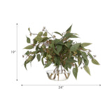 Create a luxurious atmosphere with this green Eucalyptus, housed in a glass vase. Reaching 19", it's a graceful addition that enhances small nooks, shelves, or bathroom vanities, adding a refined touch. Experience the charm of this arrangement, maintenance-free and ideal for those who love fresh, vibrant decor Amethyst Home provides interior design, new home construction design consulting, vintage area rugs, and lighting in the Los Angeles metro area.