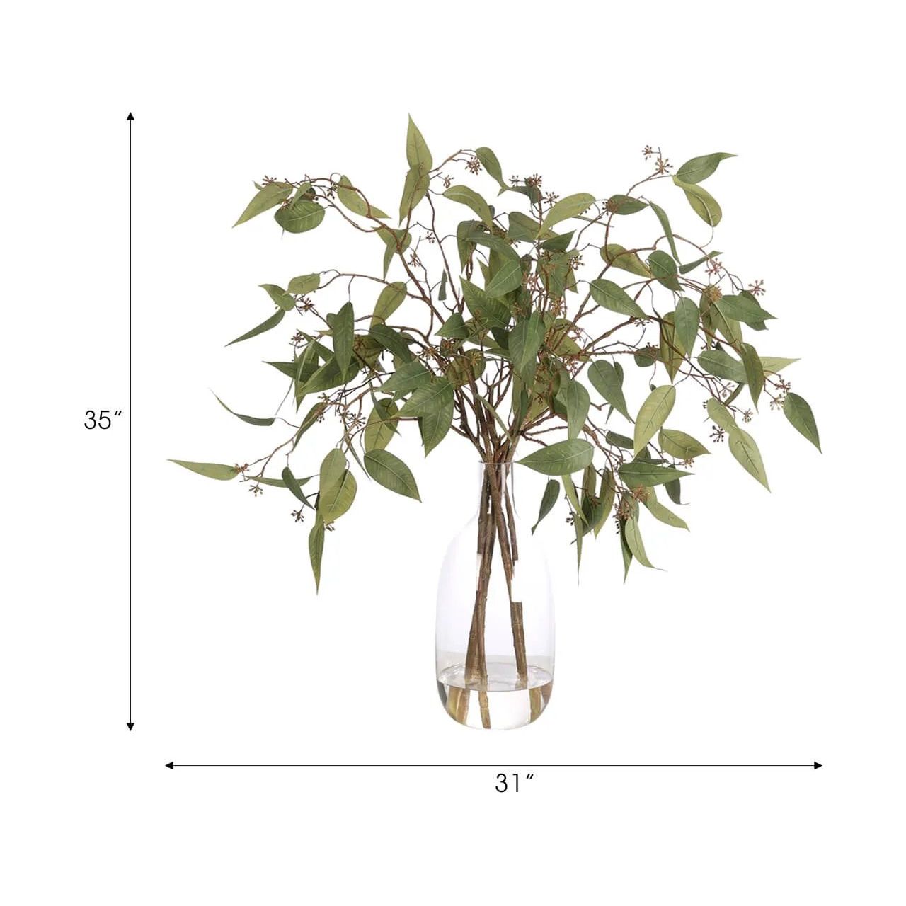Bring timeless beauty into your home with the green Eucalyptus in a glass jug. With a height of 35", this arrangement offers a striking and elegant presence, blending seamlessly with seasonal or year-round decor. Enjoy its lasting beauty year-round, perfect for adding seasonal flair without any upkeep Amethyst Home provides interior design, new home construction design consulting, vintage area rugs, and lighting in the Salt Lake City metro area.