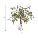 Bring timeless beauty into your home with the green Eucalyptus in a glass jug. With a height of 35", this arrangement offers a striking and elegant presence, blending seamlessly with seasonal or year-round decor. Enjoy its lasting beauty year-round, perfect for adding seasonal flair without any upkeep Amethyst Home provides interior design, new home construction design consulting, vintage area rugs, and lighting in the Salt Lake City metro area.