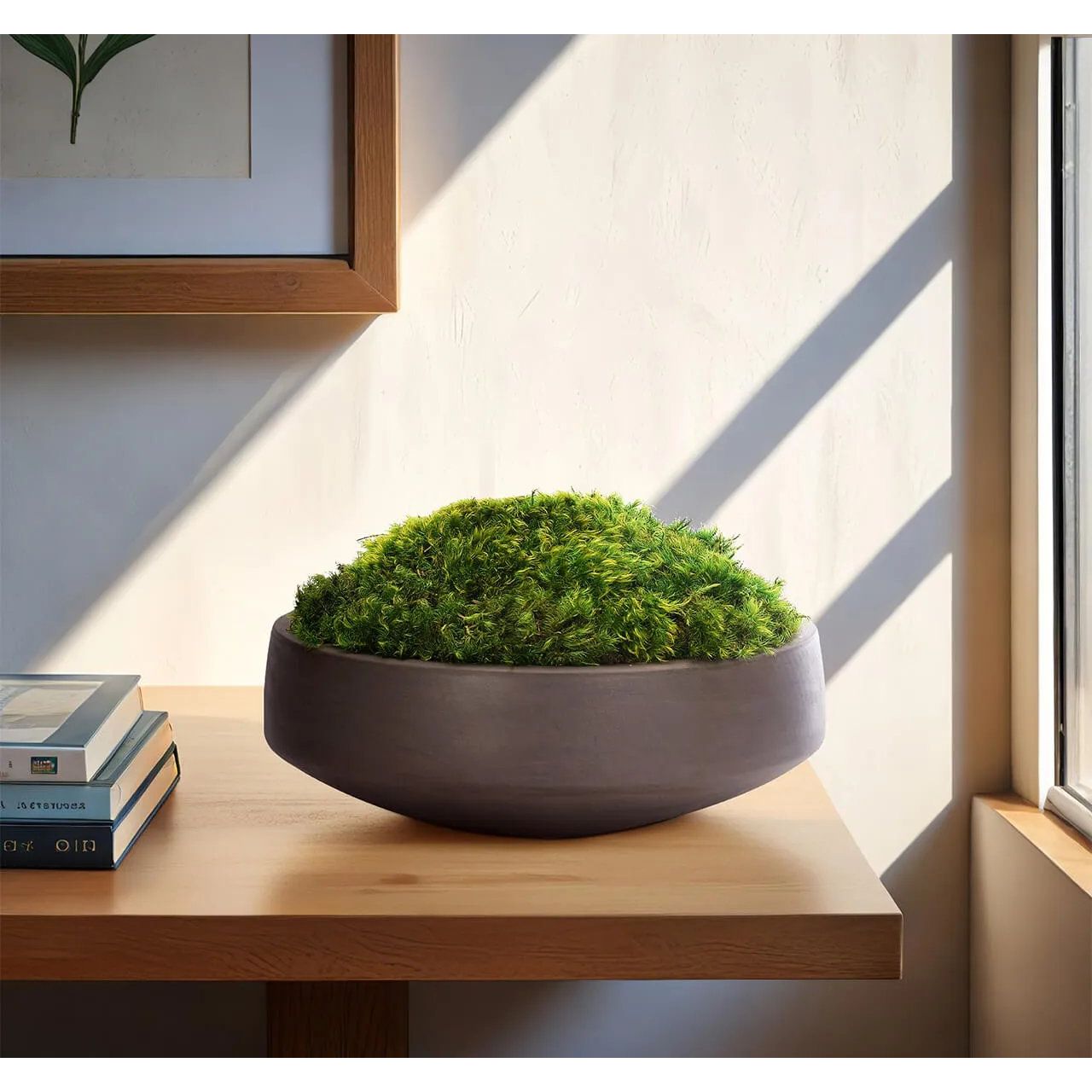 Bring timeless beauty into your home with the green Moss Mound in a concrete bowl. Reaching 7", it's a graceful addition that enhances small nooks, shelves, or bathroom vanities, adding a refined touch. This piece brings everlasting elegance, staying vibrant for any occasion without the hassle of care Amethyst Home provides interior design, new home construction design consulting, vintage area rugs, and lighting in the Des Moines metro area.