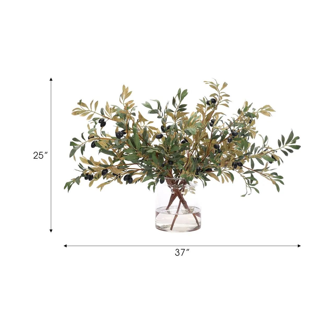 Embrace nature's charm with the green Olive Branch, thoughtfully displayed in a glass vase. With a height of 25", this arrangement offers a striking and elegant presence, blending seamlessly with seasonal or year-round decor. Enjoy its lasting beauty year-round, perfect for adding seasonal flair without any upkeep Amethyst Home provides interior design, new home construction design consulting, vintage area rugs, and lighting in the Winter Garden metro area.