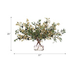 Embrace nature's charm with the green Olive Branch, thoughtfully displayed in a glass vase. With a height of 25", this arrangement offers a striking and elegant presence, blending seamlessly with seasonal or year-round decor. Enjoy its lasting beauty year-round, perfect for adding seasonal flair without any upkeep Amethyst Home provides interior design, new home construction design consulting, vintage area rugs, and lighting in the Winter Garden metro area.