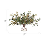 Embrace nature's charm with the green Olive Branch, thoughtfully displayed in a glass vase. With a height of 25", this arrangement offers a striking and elegant presence, blending seamlessly with seasonal or year-round decor. Enjoy its lasting beauty year-round, perfect for adding seasonal flair without any upkeep Amethyst Home provides interior design, new home construction design consulting, vintage area rugs, and lighting in the Winter Garden metro area.