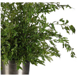 Embrace nature's charm with the green Smilex Branch, thoughtfully displayed in a aluminum vase. Reaching 63", it's a graceful addition that enhances small nooks, shelves, or bathroom vanities, adding a refined touch. Admire the lifelike blooms and rich foliage, providing a timeless touch to your home's ambiance Amethyst Home provides interior design, new home construction design consulting, vintage area rugs, and lighting in the Dallas metro area.