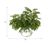 Transform your space with the green Wisteria Leaf, beautifully arranged in a glass bubble. Standing at 27", this lifelike faux design adds sophistication, perfect for a dining table centerpiece or console display. Admire the lifelike blooms and rich foliage, providing a timeless touch to your home's ambiance Amethyst Home provides interior design, new home construction design consulting, vintage area rugs, and lighting in the Omaha metro area.