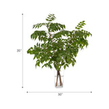 Embrace nature's charm with the green Wisteria Leaf, thoughtfully displayed in a glass vase. Measuring 35", it's a versatile addition to your living room, bedroom, or entryway, complementing both classic and modern styles. Admire the lifelike blooms and rich foliage, providing a timeless touch to your home's ambiance Amethyst Home provides interior design, new home construction design consulting, vintage area rugs, and lighting in the Omaha metro area.