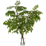 Embrace nature's charm with the green Wisteria Leaf, thoughtfully displayed in a glass vase. Measuring 35", it's a versatile addition to your living room, bedroom, or entryway, complementing both classic and modern styles. Admire the lifelike blooms and rich foliage, providing a timeless touch to your home's ambiance Amethyst Home provides interior design, new home construction design consulting, vintage area rugs, and lighting in the Portland metro area.