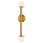 Featuring Nodes Double Sconce Burnished Brass by Visual Comfort at Amethyst Home. Nodes task, ceiling and wall lighting is minimal yet bold, highlighting Kelly's distinctive juxtaposition of mixed-materiality and curvilinear form. Light radiates from milk glass globes set against metal discs. All fixtures can be used or without the discs. The cast canopy is available in Burnished Bras. Amethyst Home provides interior design, new construction, custom furniture, and area rugs in the Miami metro area