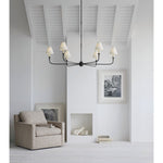 Featuring Piaf Grande Chandelier Aged Iron and Ebonized Oak by Visual Comfort at Amethyst Home. With the Piaf, Thomas O'Brien explores clean shapes with an airy feel. Natural steel bars intersect with wooden and metal hubs accented by simple candles and white conical shades. The juxtaposition of classic, casual forms with modern details will lend itself effortlessly to a diverse r. Amethyst Home provides interior design, new construction, custom furniture, and area rugs in the San Diego metro area