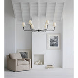 Featuring Piaf Grande Chandelier Aged Iron and Ebonized Oak by Visual Comfort at Amethyst Home. With the Piaf, Thomas O'Brien explores clean shapes with an airy feel. Natural steel bars intersect with wooden and metal hubs accented by simple candles and white conical shades. The juxtaposition of classic, casual forms with modern details will lend itself effortlessly to a diverse r. Amethyst Home provides interior design, new construction, custom furniture, and area rugs in the San Diego metro area