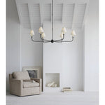 Featuring Piaf Grande Chandelier Aged Iron and Ebonized Oak by Visual Comfort at Amethyst Home. With the Piaf, Thomas O'Brien explores clean shapes with an airy feel. Natural steel bars intersect with wooden and metal hubs accented by simple candles and white conical shades. The juxtaposition of classic, casual forms with modern details will lend itself effortlessly to a diverse range. Amethyst Home provides interior design, new construction, custom furniture, and area rugs in the Tampa metro area