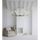 Featuring Piaf Grande Chandelier Aged Iron and Ebonized Oak by Visual Comfort at Amethyst Home. With the Piaf, Thomas O'Brien explores clean shapes with an airy feel. Natural steel bars intersect with wooden and metal hubs accented by simple candles and white conical shades. The juxtaposition of classic, casual forms with modern details will lend itself effortlessly to a diverse range. Amethyst Home provides interior design, new construction, custom furniture, and area rugs in the Tampa metro area