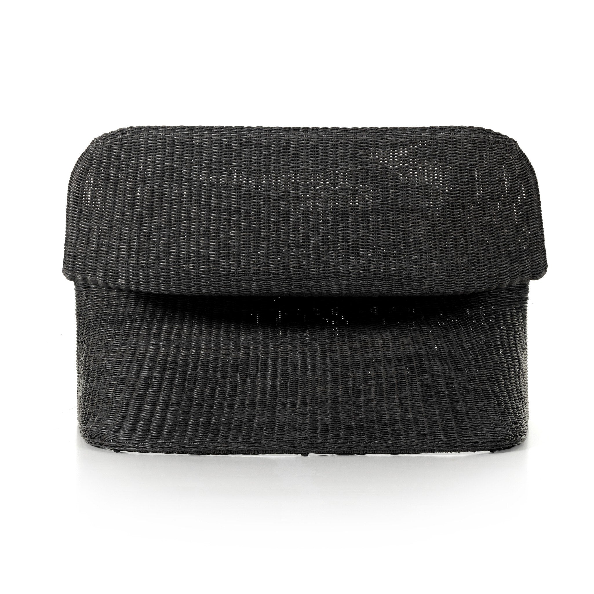 Featuring Portia Vintage Coal Outdoor Dining Bench by Four Hands at Amethyst Home. Based off a vintage shape, all-weather wicker seating brings dramatic curves to this statement-making dining bench.Overall Dimensions: 50.00"w x 27.00"d x 34.00"hWeight : 69.22 lbsMaterials : 100% Polyethylene, Iron. Amethyst Home provides interior design, new construction, custom furniture, and area rugs in the Winter Garden metro area