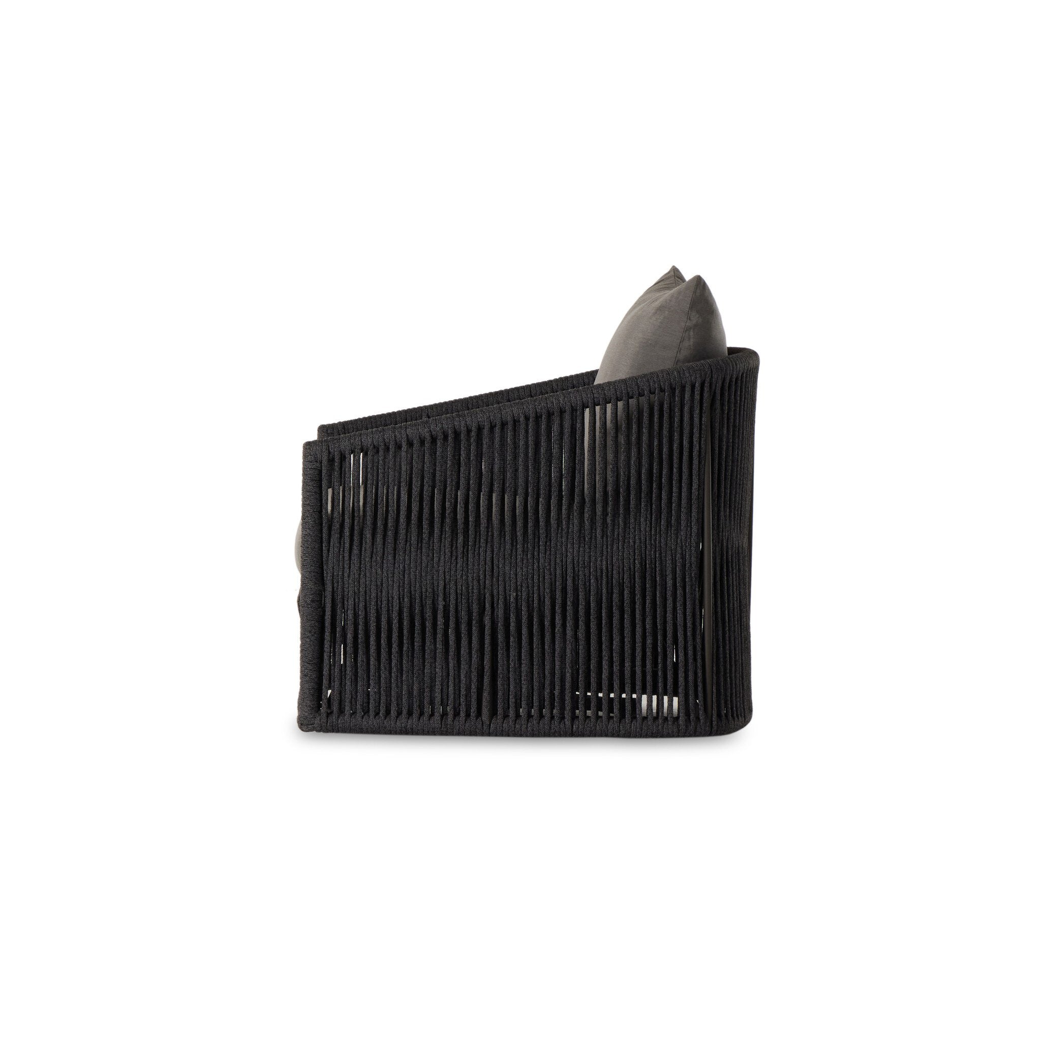 Featuring Porto Venao Charcoal Outdoor Swivel Chair by Four Hands at Amethyst Home. A beautiful rope-based design is woven across a durable, 360-swivel aluminum frame in a rich bronze finish. Topped with a wide cushion and throw pillow, all upholstered in 100% olefin, known for its UV-resistant, water-repellent and quick-drying abilities. Cover or store indoors during inclement weathe. Amethyst Home provides interior design, new construction, custom furniture, and area rugs in the Tampa metro area