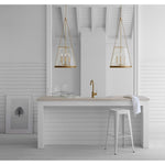 Featuring Reese 18" Pendant Soft Brass by Visual Comfort at Amethyst Home. The Reese by Marie Flanigan strikes an impressive silhouette with clean lines and vintage sophistication. Available as a globe pendant in restoration glass or a conical pendant in glass or linen, the design is supported by elegant metalwork in a variety of finishes. Singular or multiple pendants will cast warm. Amethyst Home provides interior design, new construction, custom furniture, and area rugs in the Boston metro area