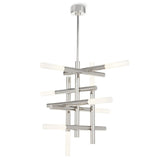 The Cass Chandelier is a modern interplay of vertical and horizontal arms adorned with frosted acrylic diffusers enclosing LED bulbs. With its striking presence and grid-like form, this chandelier takes center stage, elevating an entry, dining or living room. Amethyst Home provides interior design, new home construction design consulting, vintage area rugs, and lighting in the Nashville metro area.