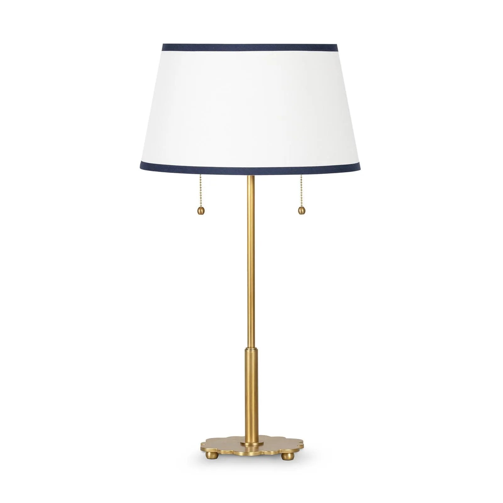 The Daisy Table Lamp is an updated classic with fine details such as its namesake daisy-shaped natural brass base and custom empire shade with navy trim. A part of our Southern Living Lighting Collection, the Daisy is an elegant addition to a dining room, living room or bedroom. Amethyst Home provides interior design, new home construction design consulting, vintage area rugs, and lighting in the Kansas City metro area.