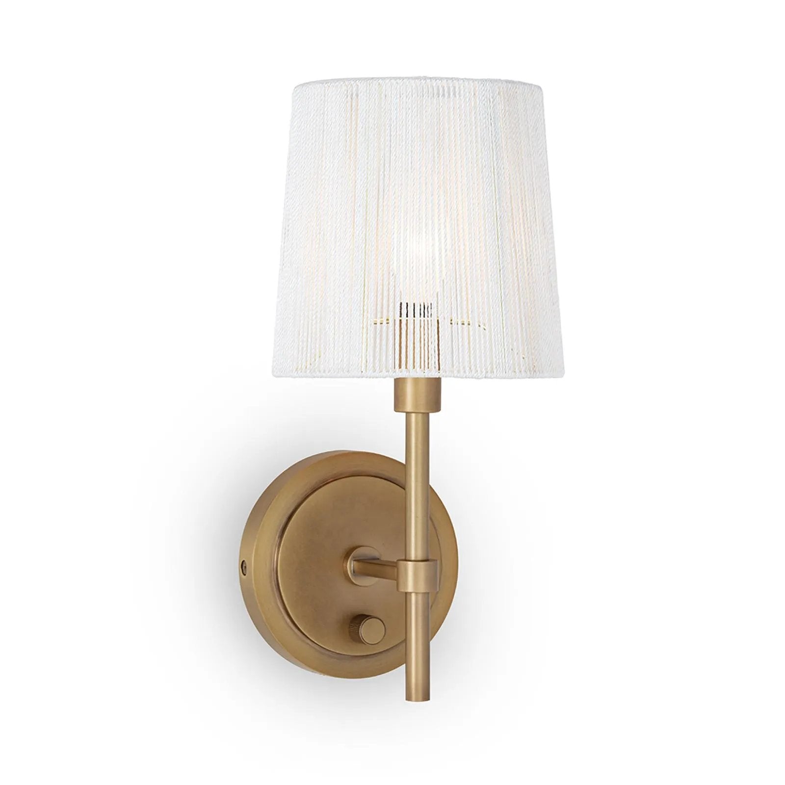 The Franklin Sconce is a harmonious blend of classic and femininity with the added utility of a dimmer knob on its backplate. Adding a touch of tactile intrigue through its unique string lamp shade, the Franklin Sconce is the perfect addition to a powder room or as a pair on either side of a bed. Amethyst Home provides interior design, new home construction design consulting, vintage area rugs, and lighting in the Calabasas metro area.