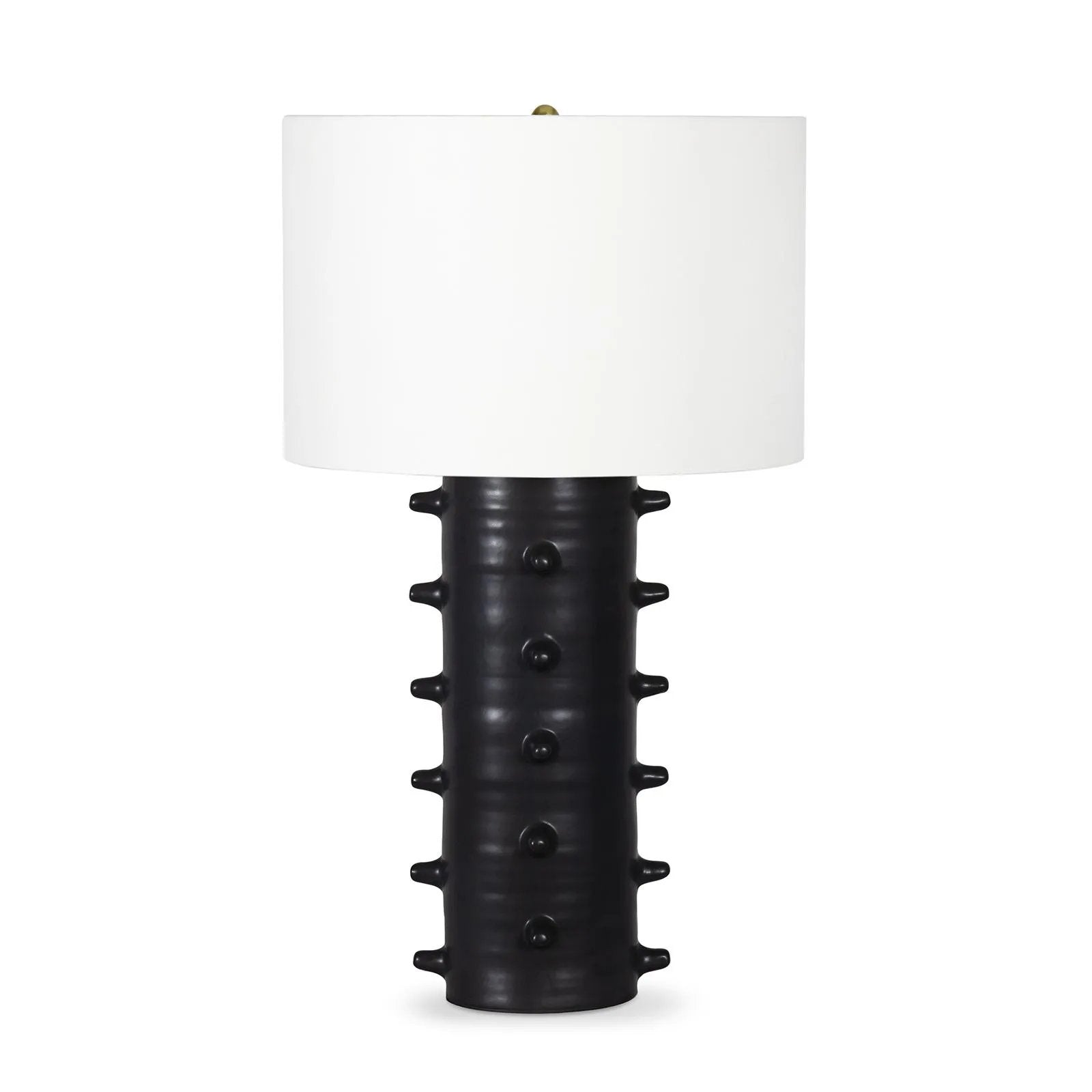 The Spruce Ceramic Table Lamp blends modern aesthetics and functional design. With a rock n' roll edge, the lamp is composed of a sleek black base with distinctive protruding nodules, creating the effect of a piece of art.  Perfect for bedside tables, home office or living room to add a unique touch. Amethyst Home provides interior design, new home construction design consulting, vintage area rugs, and lighting in the Park City metro area.