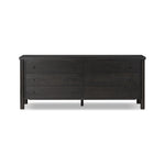 Featuring Roark Ebony Oak Veneer 6 Drawer Dresser by Four Hands at Amethyst Home. Rounded, chunky dowel legs in an ebony oak finish support the overhang top of this dresser. Six drawers provide ample storage, finished with simple gunmetal hardware.Overall Dimensions: 75.00"w x 20.00"d x 31.50"hWeight : 260.14 lbsMaterials : Oak Veneer, Solid Oak. Amethyst Home provides interior design, new construction, custom furniture, and area rugs in the Los Angeles metro area