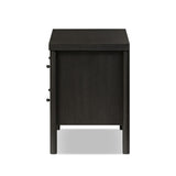 Featuring Roark Ebony Oak Veneer Nightstand by Four Hands at Amethyst Home. Rounded, chunky dowel legs in a black oak finish support the overhang top of this nightstand. Two drawers provide ample storage, finished with simple gunmetal hardware.Overall Dimensions: 30.00"w x 17.00"d x 24.00"hWeight : 76.06 lbsMaterials : Oak Veneer, Solid Oak. Amethyst Home provides interior design, new construction, custom furniture, and area rugs in the Salt Lake City metro area