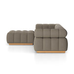 Featuring Roma Alessi Fawn Outdoor 3-Piece Sectional by Four Hands at Amethyst Home. A modern take on mid-century Italian design, soft volume and exaggerated proportions fuse for a sculpted look and playful feel. Atop a plinth-style teak base, outdoor-friendly three-piece sectional with ottoman features dramatic tufting for a padded sit, indoors and out. Cover or store inside dur. Amethyst Home provides interior design, new construction, custom furniture, and area rugs in the Alpharetta metro area