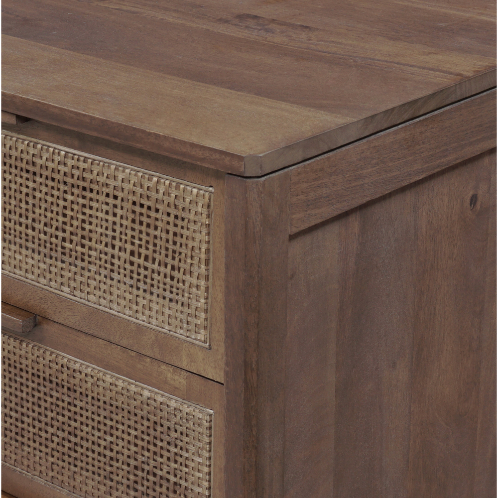 Featuring Sydney Large Nightstand - Brown Wash Mango by Four Hands at Amethyst Home. Brown-washed solid mango encases inset woven cane, for a textural take on bedside storage.
Overall Dimensions: 32"W x 19"L x 26"HColors:  Brown Wash, Brown CaneMaterials: Solid Mango , CaneWeight: 65.7. Amethyst Home provides interior design, new construction, custom furniture and area rugs in the Austin metro area