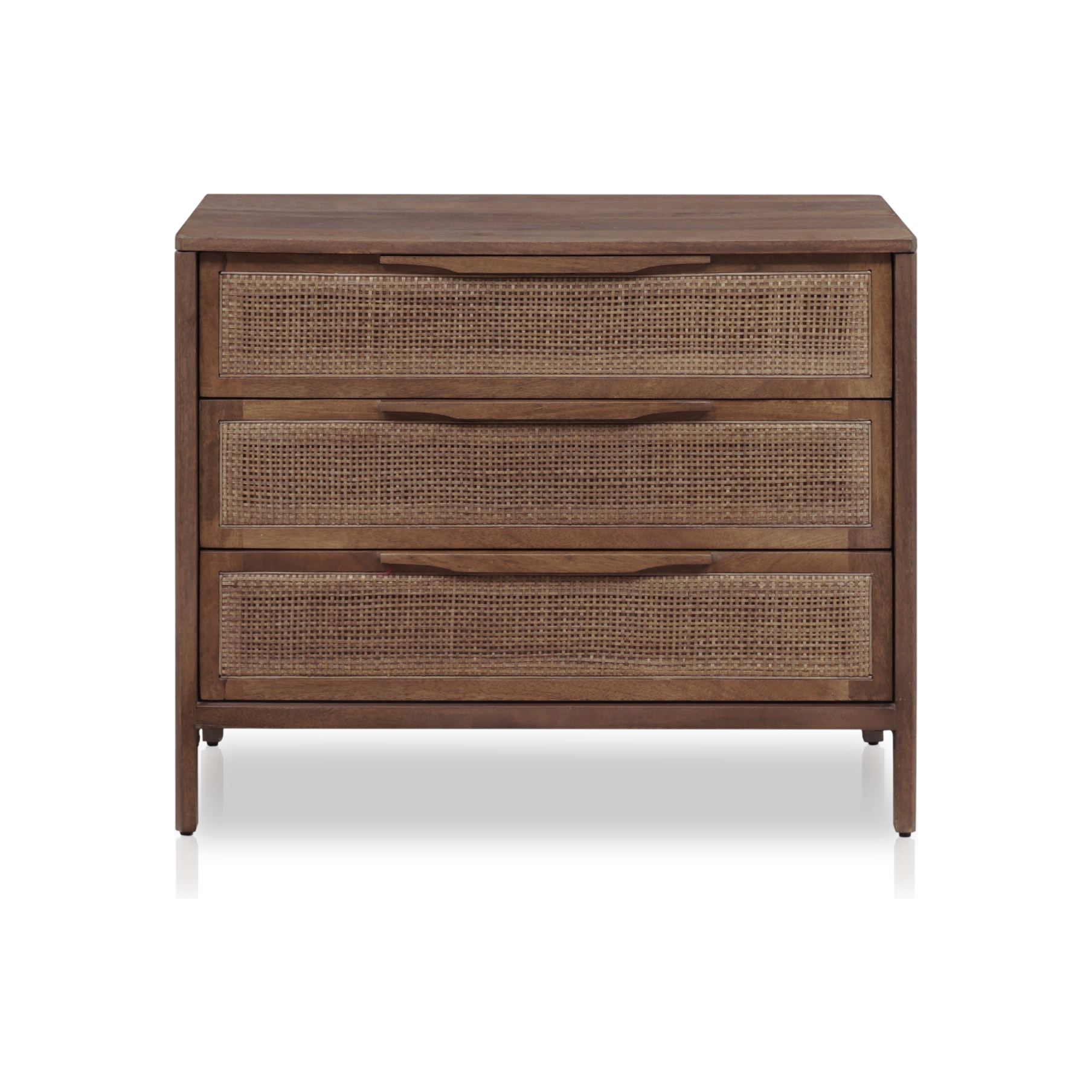Brown wash mango frames inset woven cane, for a light, textural look with organic allure. Three spacious drawers provide plenty of closed storage. Amethyst Home provides interior design, new construction, custom furniture and area rugs in the Omaha metro area