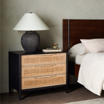 Black wash mango frames inset woven cane, for a light, textural look with organic allure. Three spacious drawers provide plenty of closed storage. Amethyst Home provides interior design, new construction, custom furniture and area rugs in the Seattle metro area