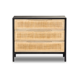 Black wash mango frames inset woven cane, for a light, textural look with organic allure. Three spacious drawers provide plenty of closed storage. Amethyst Home provides interior design, new construction, custom furniture and area rugs in the Austin metro area