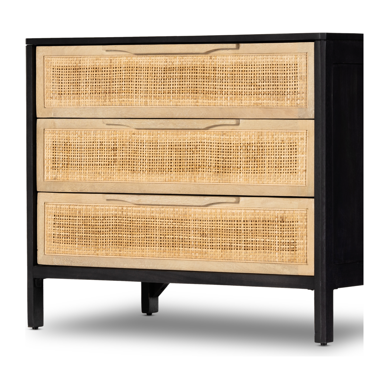 Brown wash mango frames inset woven cane, for a light, textural look with organic allure. Three spacious drawers provide plenty of closed storage. Amethyst Home provides interior design, new construction, custom furniture and area rugs in the Portland metro area