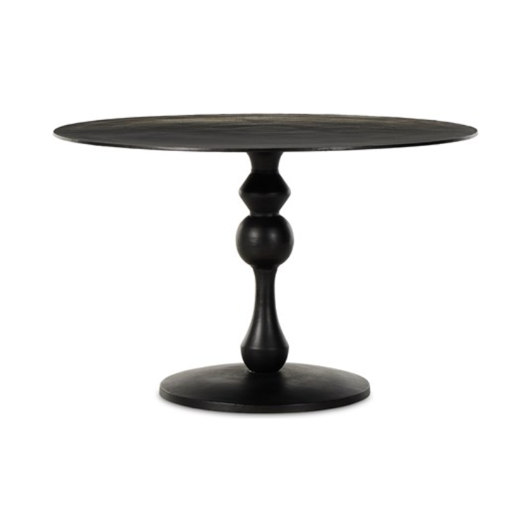Featuring Daffin Black Antique Round Bistro Table by Four Hands at Amethyst Home. Finished in an antique black, raw aluminum shapes a bistro-style dining table with a turned, geometric look. Seats four comfortably.
Collection: MarlowColors: Black AntiqueMaterials: AluminumOverall Dimensions: 48"W x 48"L x 30.50"H Weight: 124.95 lbs. Amethyst Home provides interior design, new home construction design consulting, vintage area rugs, and lighting in the Alpharetta metro area.