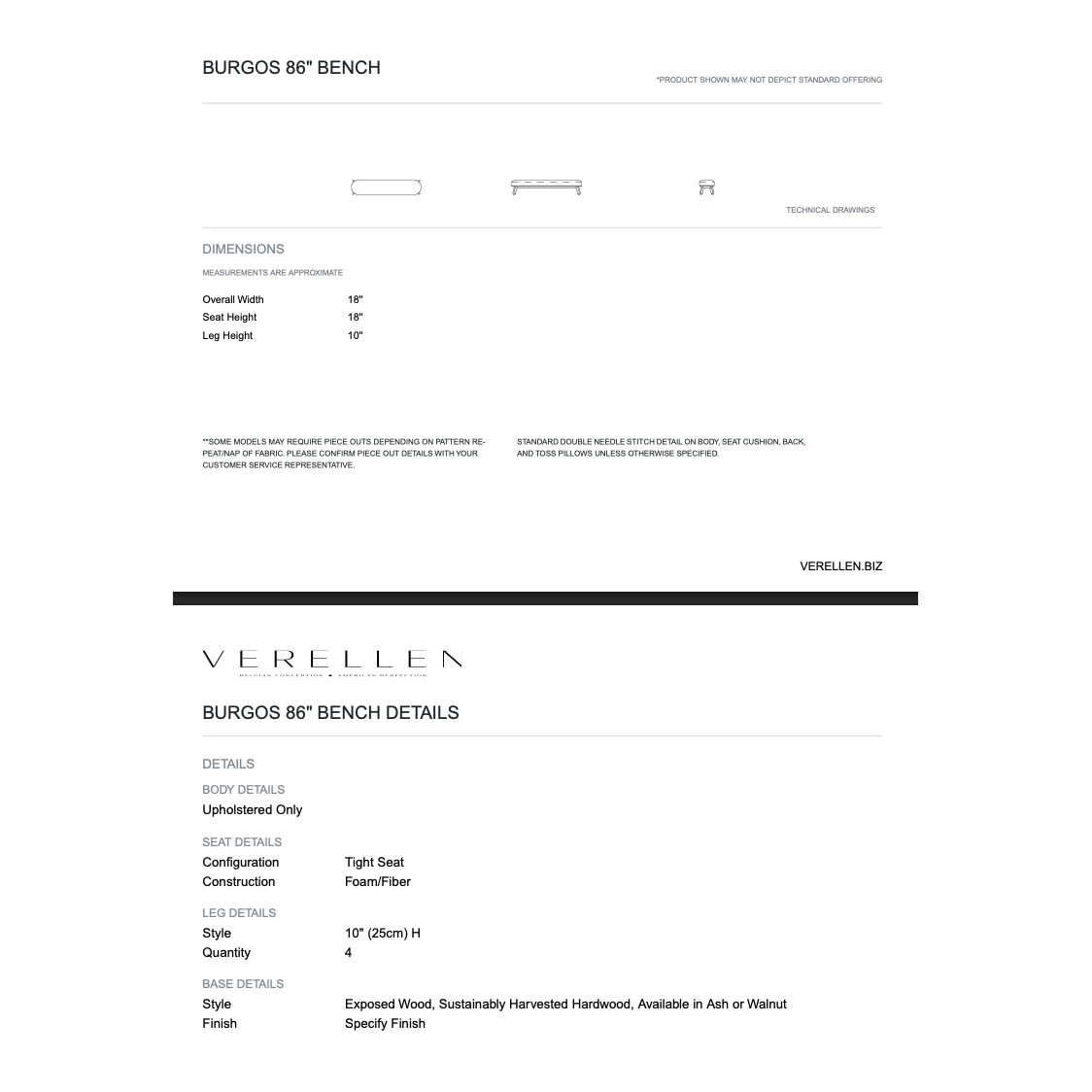 Introducing the Burgos Bench, featuring elegantly shaped legs, clean lines and a plush upholstered top. Amethyst Home provides interior design, new home construction design consulting, vintage area rugs, and lighting in the Dallas metro area.