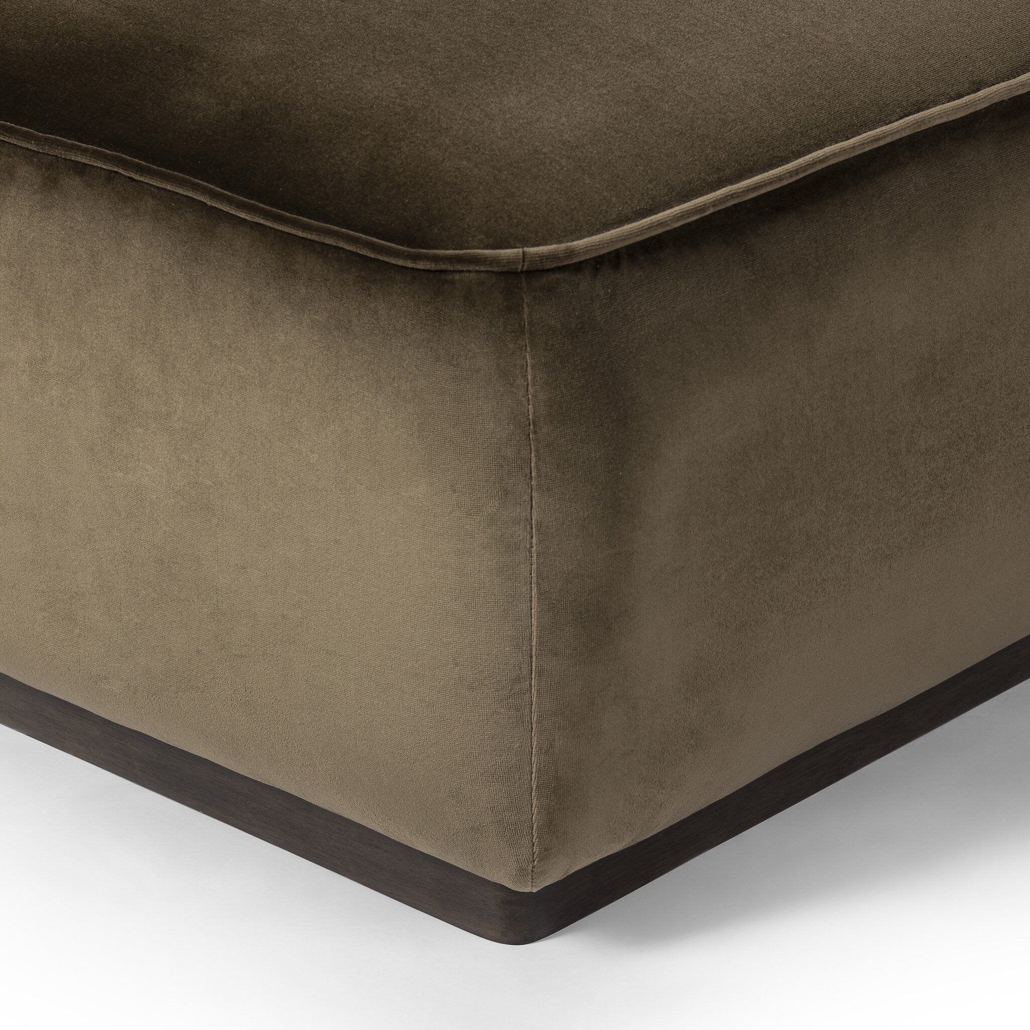 Featuring Sinclair Surrey Olive Square Ottoman by Four Hands at Amethyst Home. Upholstered in a deep olive velvet paired with a solid brown wood base, this 36" square ottoman can be placed just about anywhere – bringing with it a luxe vibe. Style with a tray as a design-forward coffee table.21"Overall Dimensions: 21.50"w x 21.50"d x 16.00"hWeight: 20.94 lbs36"Overall Dimensions: 3. Amethyst Home provides interior design, new construction, custom furniture, and area rugs in the Nashville metro area