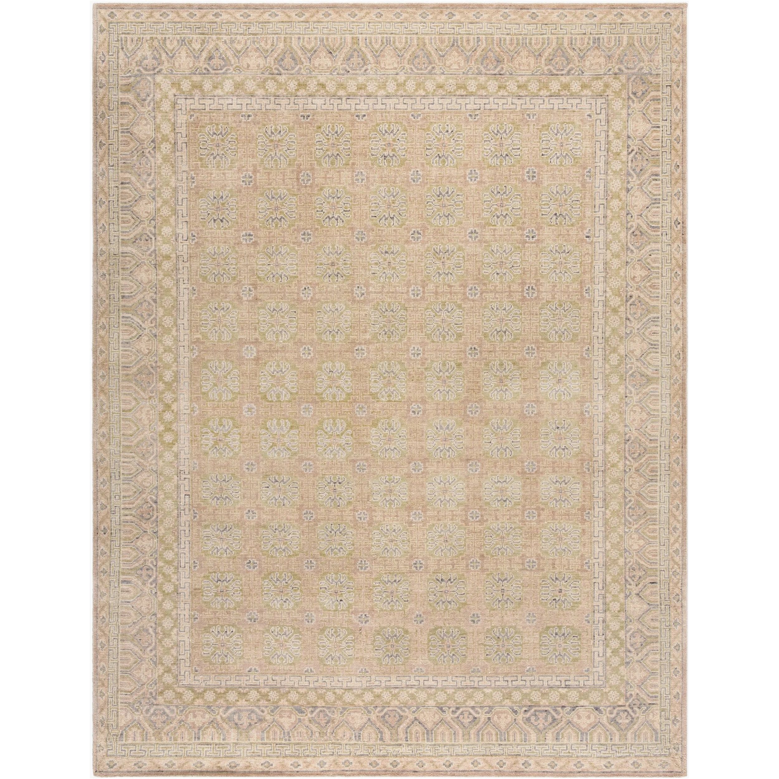 Featuring Marisa Hand-Knotted Rug by Surya at Amethyst Home. Step into the idyllic charm of a French Country Cottage with our Marisa handmade rug. This piece, hand-knotted in India, is made entirely of wool, providing your space with a comforting and cozy feel. Its low pile construction makes it ideal for high-traffic areas, ensuring its beauty will last th. Amethyst Home provides interior design, new home construction design consulting, vintage area rugs, and lighting in the Calabasas metro area.