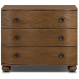 Featuring Tiago Toasted Oak Nightstand by Four Hands at Amethyst Home. Made from solid oak and finished in a toasted oak, this three-drawer nightstand is inspired by European antiques to bring both style and storage space to the bedroom. Overall Dimensions: 32.00"w x 21.75"d x 26.50"h. Amethyst Home provides interior design, new home construction design consulting, vintage area rugs, and lighting in the Calabasas metro area.