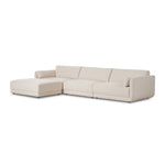 Featuring Toland Palma Cream 3-Piece Sectional by Four Hands at Amethyst Home. An elevated take on the modular sectional. This new collection features clean lines with loose back and arm cushions. A smooth linear base is fully upholstered and wraps up the arms for a shelter effect. Covered in a new basketweave cream fabric that brings both texture and comfort to the entire piece.3 P. Amethyst Home provides interior design, new construction, custom furniture, and area rugs in the Houston metro area