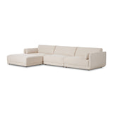 Featuring Toland Palma Cream 3-Piece Sectional by Four Hands at Amethyst Home. An elevated take on the modular sectional. This new collection features clean lines with loose back and arm cushions. A smooth linear base is fully upholstered and wraps up the arms for a shelter effect. Covered in a new basketweave cream fabric that brings both texture and comfort to the entire piece.3 P. Amethyst Home provides interior design, new construction, custom furniture, and area rugs in the Houston metro area