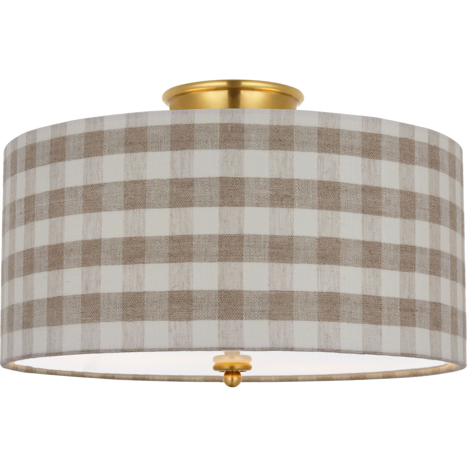 Hand-Rubbed Antique Brass with Schumacher Natural Sidney Check Shade | shipping 02/07/2027