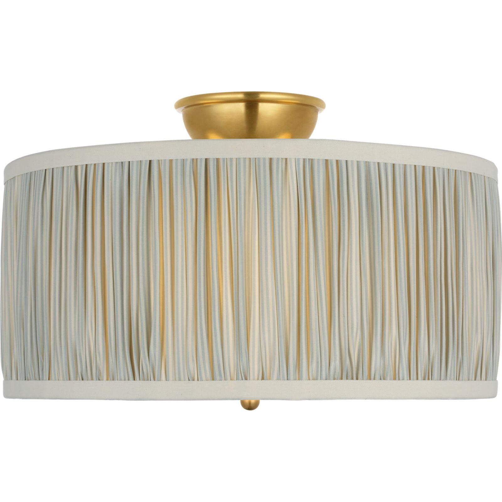 Hand-Rubbed Antique Brass with Schumacher Blue Charee Stripe Pleated Shade | shipping 01/09/2027