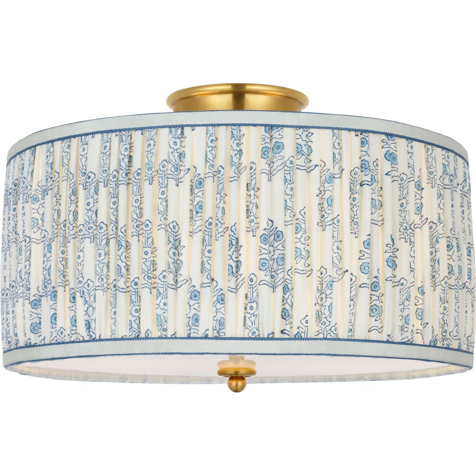 Hand-Rubbed Antique Brass with Schumacher Blue Aditi Pleated Shade | shipping 03/11/2027