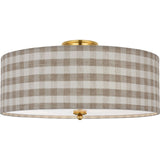 Hand-Rubbed Antique Brass with Schumacher Natural Sidney Check Shade | shipping 01/09/2027